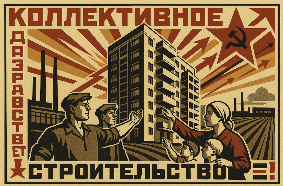 Affiche de l’URSS promouvant le logement collectif soviétique, reflet d’une vision centralisée et idéologique de l’habitat