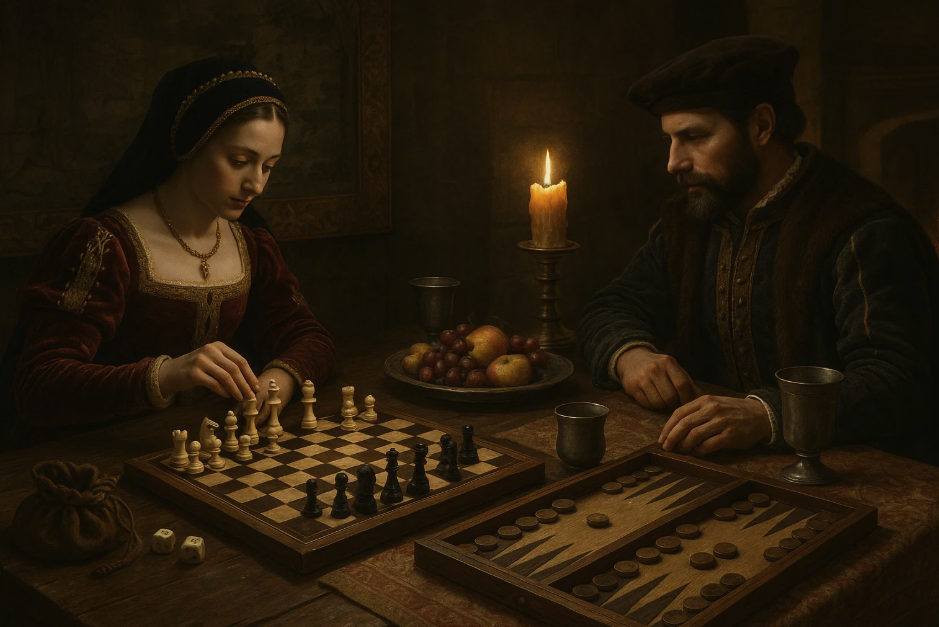 Vie quotidienne aristocratique dans un château. Les fortifications abritent aussi loisirs et culture de cour