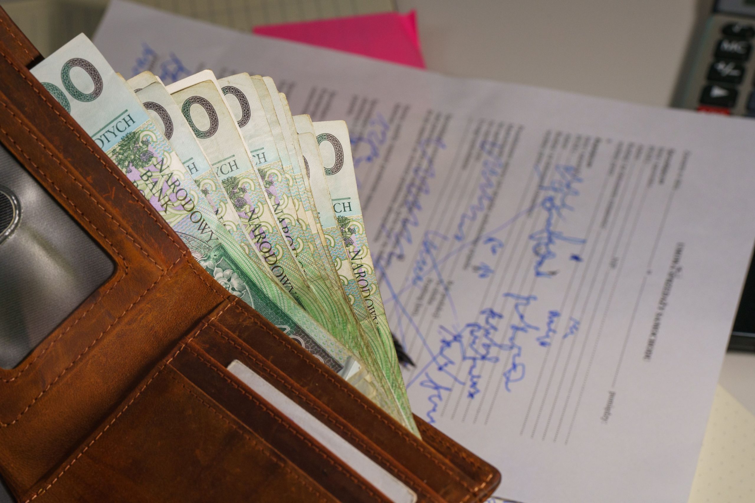 Portefeuille zloty polonais avec document signé