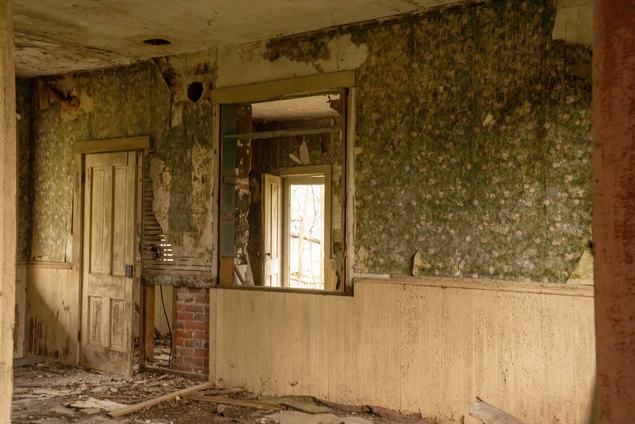 Intérieur maison abandonnée papier peint décoloration